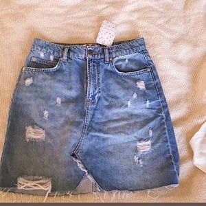NWT Free People ripped denim skirt w tag